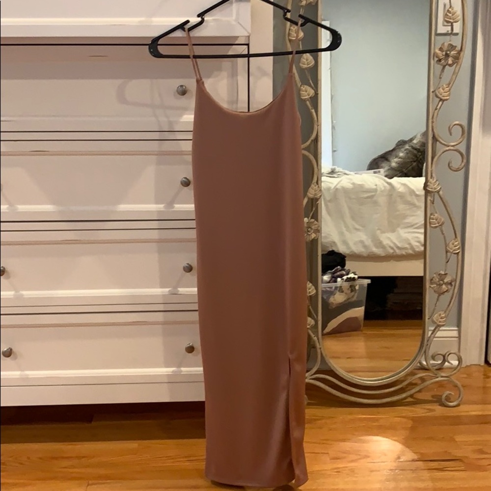 nude body con slit dress